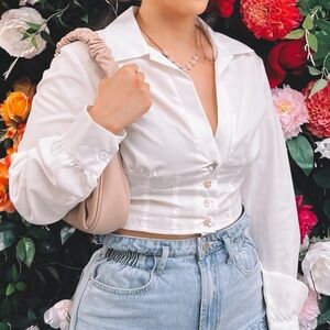 SHEIN White Cropped Button-Up Blouse NWOT